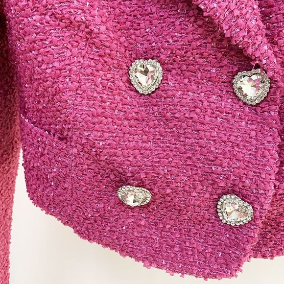 SOLD OUT TEXTURED PINK SET BLAZER AND SKIRT BARBIE CORE TREND JEWELED BUTTONS - Picture 2 of 9